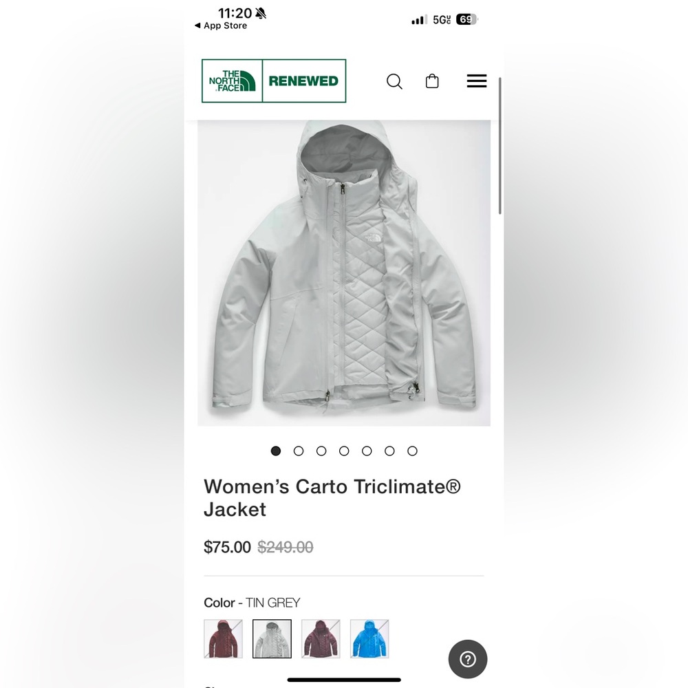 The North Face Women's Gray Carto Triclimate Jacket